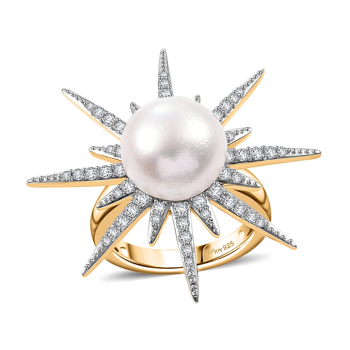 Freshwater Pearl and Moissanite 0.75 ctw Ring in Platinum Over Sterling Silver