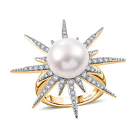 Freshwater Pearl and Moissanite 0.75 ctw Ring in Platinum Over Sterling Silver