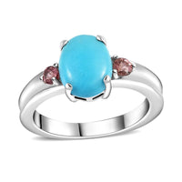 Sleeping Beauty Turquoise and Blush Tourmaline Ring in Platinum Over Sterling Silver (Size 10.0) 1.65 ctw