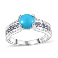Premium Sleeping Beauty Turquoise and Tanzanite Ring in Platinum Over Sterling Silver (Size 10.0) 1.50 ctw