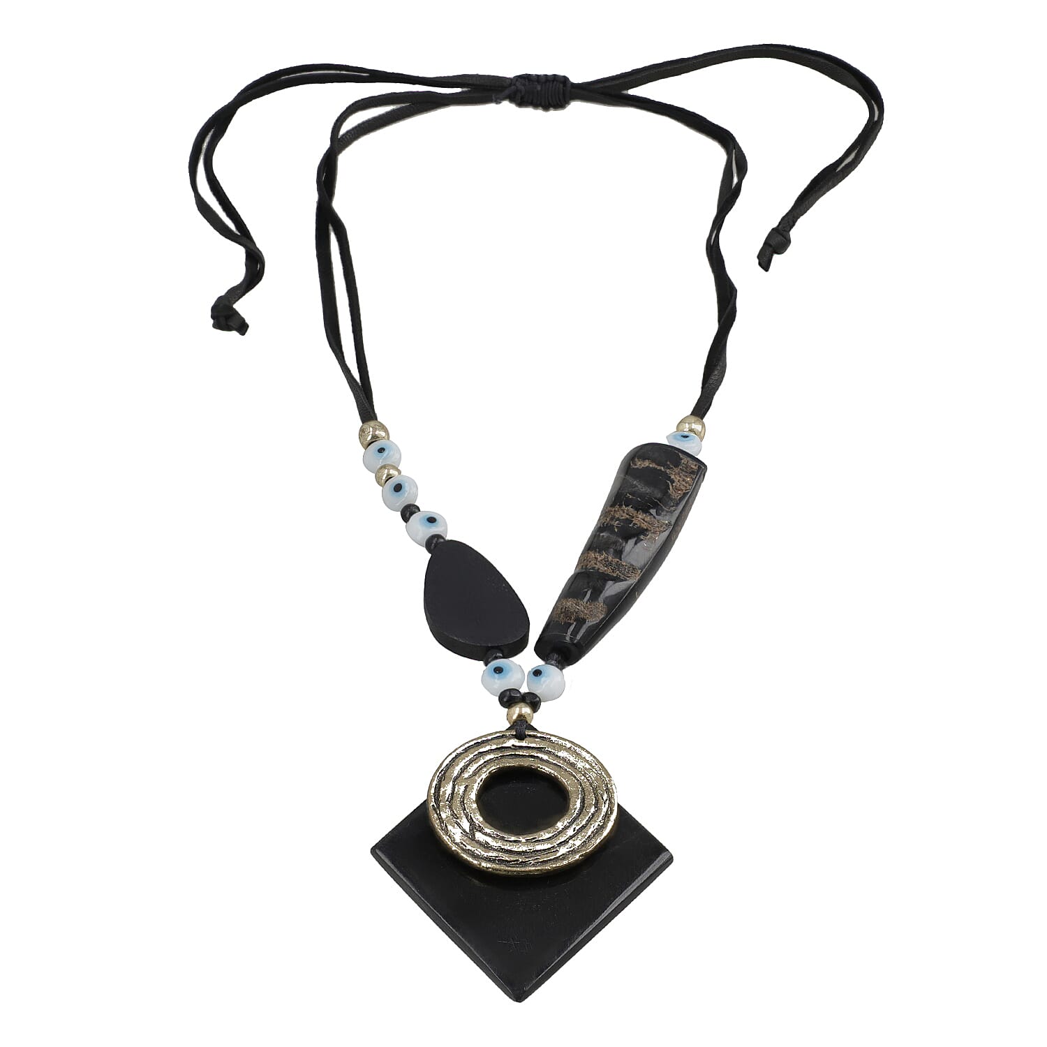 Buffalo Horn Necklace with Wooden Beads (Adjustable)