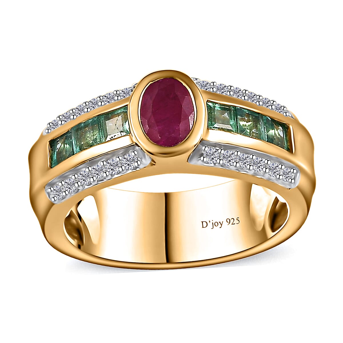 Montepuez Ruby and Multi Gemstone Ring in Vermeil Yellow Gold Over Sterling Silver (Size 6.0) 1.40 ctw