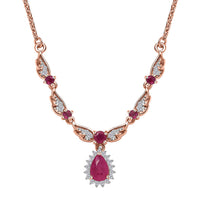 D'Joy Montepuez Ruby and White Zircon Sunburst Necklace 18-20 Inches in Vermeil Rose Gold Over Sterling Silver 1.00 ctw
