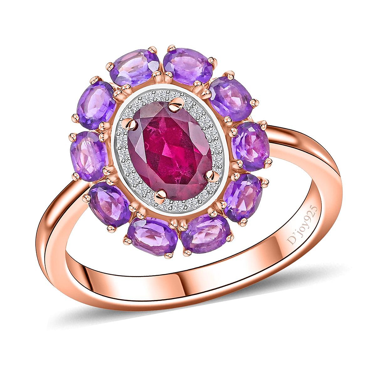 Premium Orissa Rhodolite Garnet, Multi Gemstone Ring in Vermeil RG Over Sterling Silver (Size 10.0) 3.50 ctw