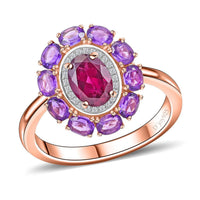 Premium Orissa Rhodolite Garnet, Multi Gemstone Ring in Vermeil RG Over Sterling Silver (Size 10.0) 3.50 ctw