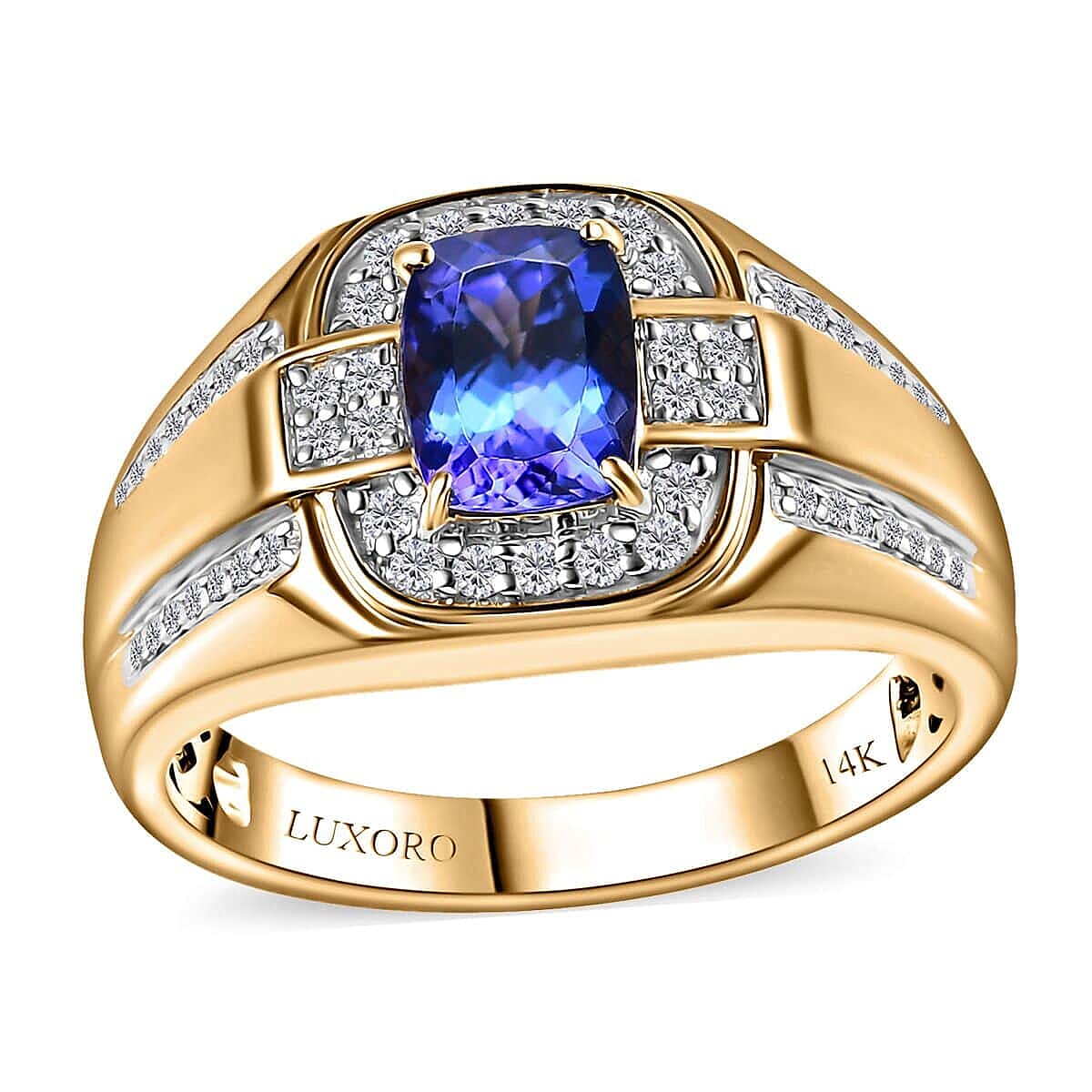 Luxoro 14K Yellow Gold AAA Tanzanite, Diamond (G-H, I2) (0.38 cts) Men's Ring (Size 7.0) (7.80 g) 1.90 ctw