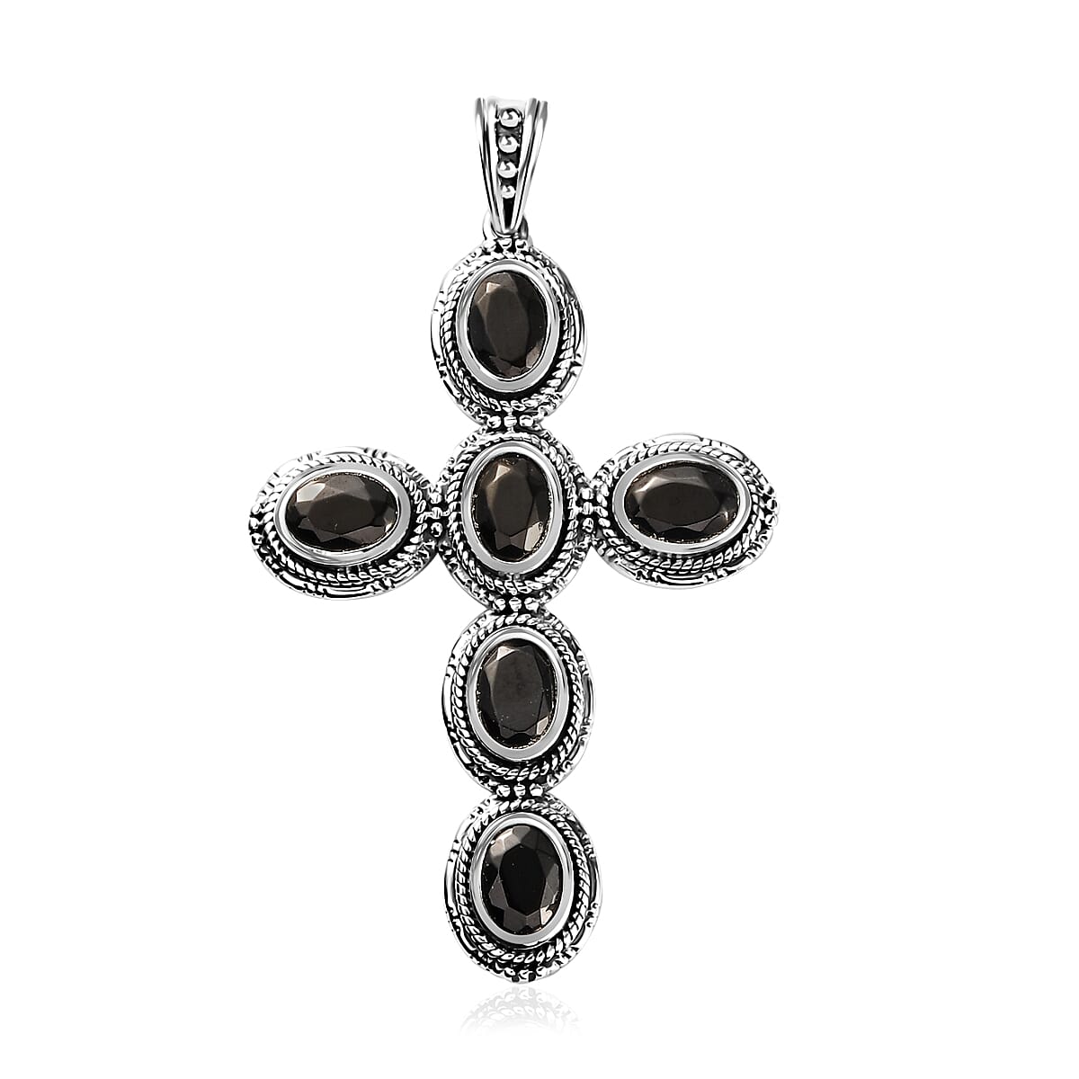 Artisan Crafted Elite Shungite South West Style Cross Pendant without Chain in Sterling Silver 2.80 ctw
