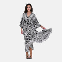 Host Pick TLV Tamsy Neutral Zebra Mixed Print Elastic Waist Maxi Dress - One Size Fits Most