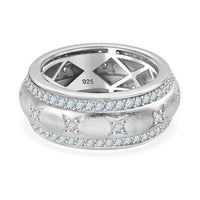 Moissanite and Moissanite ROUND 1.22 ctw Band Ring in Rhodium Over Sterling Silver (Size 6.5) (6.86 g)