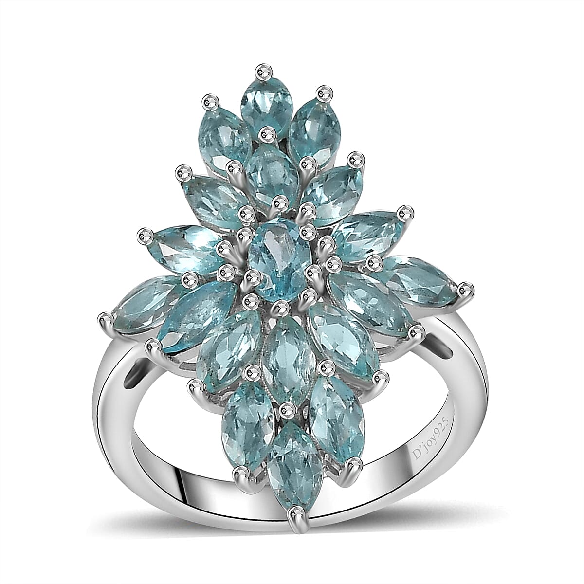 Betroka Blue Apatite Elongated Ring in Platinum Over Sterling Silver (Size 10.0) 2.60 ctw