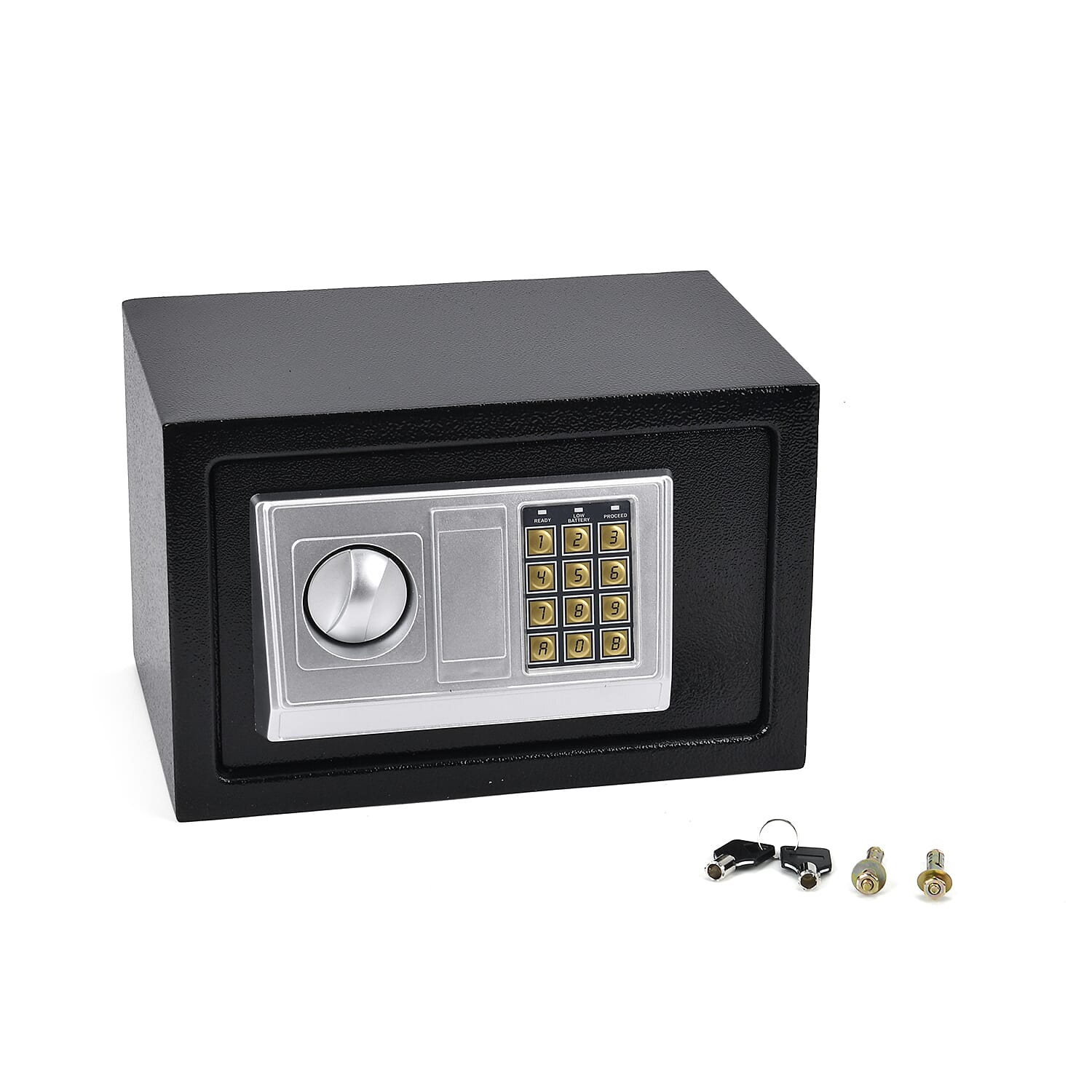 Safe Box with Password Lock and Two Emergency Keys (Powered by 4xAA Batteries) (6.69""x9.05""x6.69"")