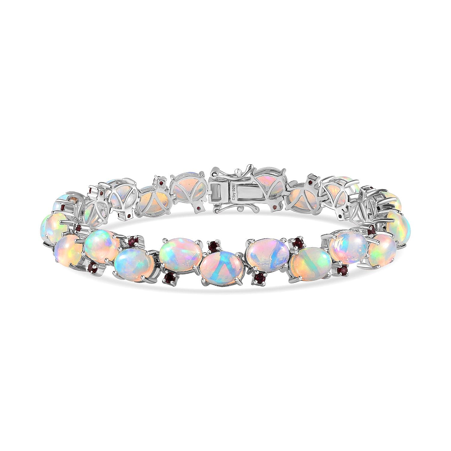Premium Ethiopian Welo Opal, Orissa Rhodolite Garnet Bracelet in Platinum Over Sterling Silver (7.25 In) 19.35 ctw