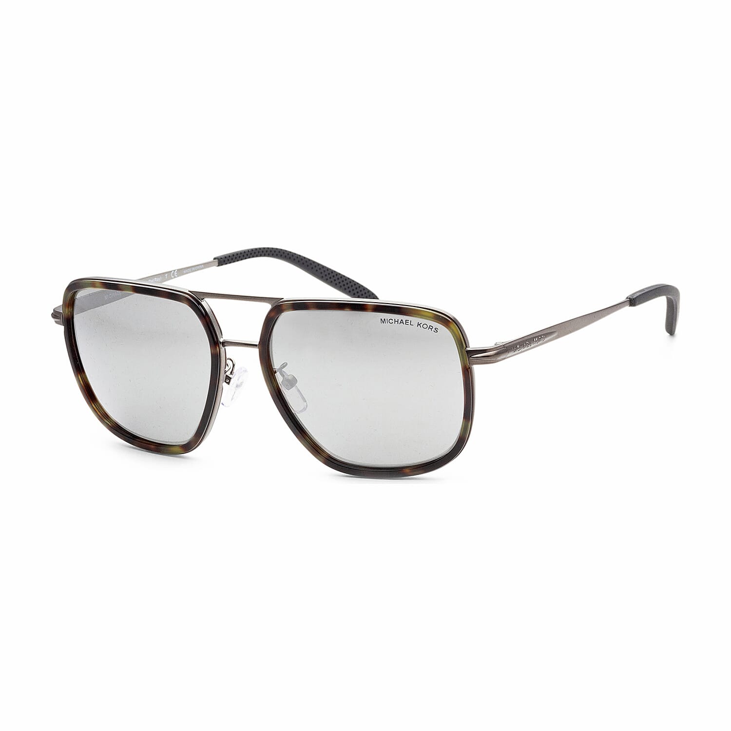 Michael Kors Men's Matte Gunmetal Square Aviator Sunglasses with Protection Case