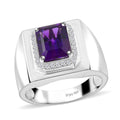 African Amethyst, Moissanite Men's Ring in Platinum Over Sterling Silver (Size 10.0) 3.50 ctw - Sticky add to cart bar