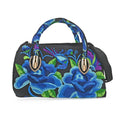 Blue Floral Embroidered Handbag with Shoulder Strap (12.6"x4.7"x9") - Sticky add to cart bar