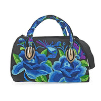 Blue Floral Embroidered Handbag with Shoulder Strap (12.6"x4.7"x9")