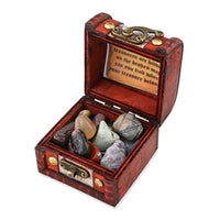 Brown Wooden Chest with Mixed Gemstones (2.5"x2.5"x2.25")