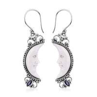 Bali Goddess Carved Bone and Tanzanite 0.30 ctw Earring in Sterling Silver