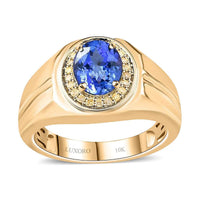 Luxoro 10K Yellow Gold AAA Tanzanite and Natural Yellow Diamond I3 Men's Ring (Size 10.0) 6.15 Grams 2.25 ctw