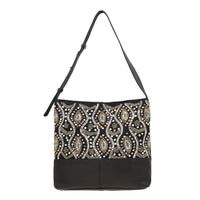 "100%  Genuine Leather embellished Hobo Shoulder Bag Size: 17(L) x 4.5 (W) x 12(H)  inches Color: Black "
