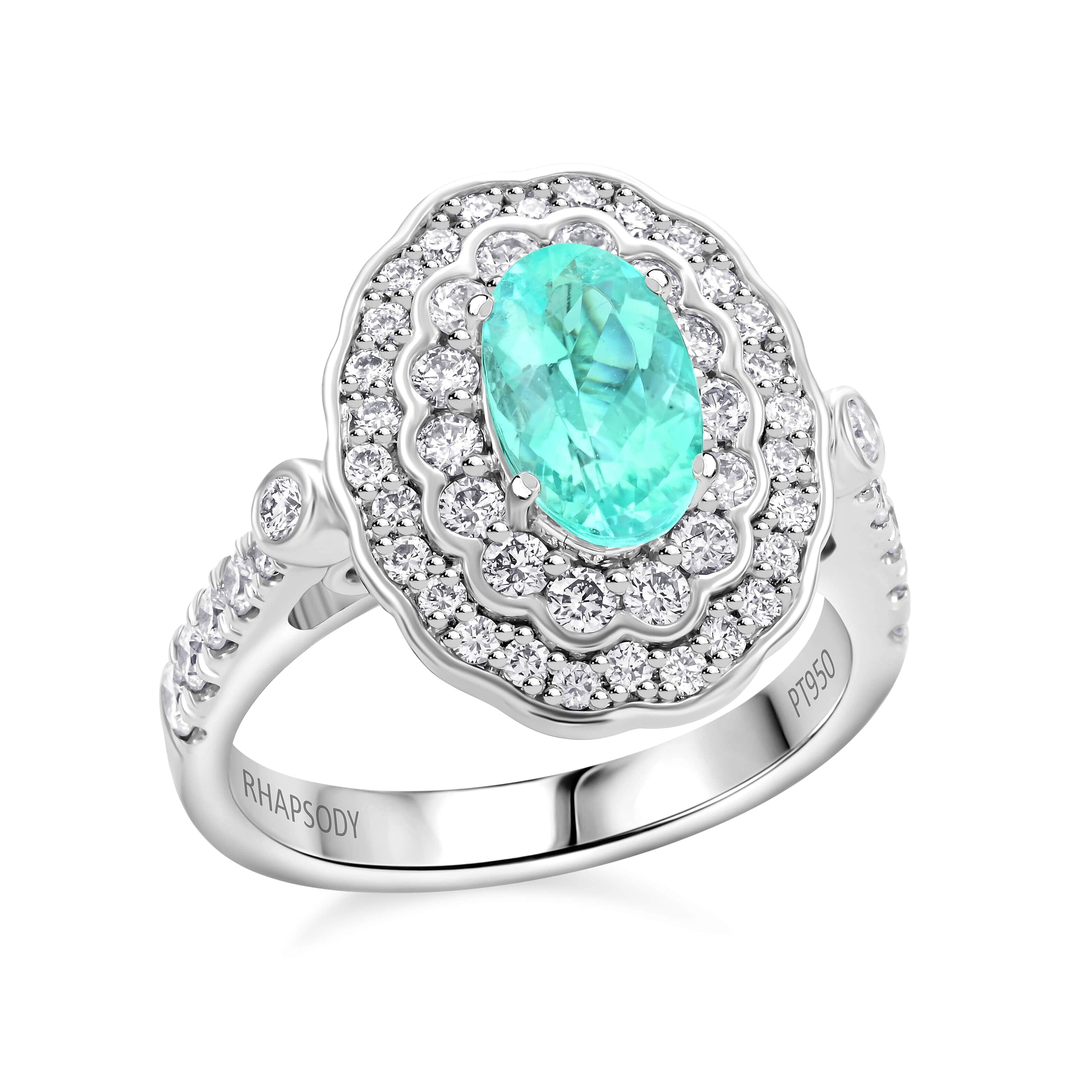 Chairman's Vault Collection Certified & Appraised Rhapsody 950 Platinum AAAA Paraiba Tourmaline and E-F VS Diamond Ring (Size 7.0) 11 Grams 2.25 ctw