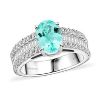 Chairman's Vault Collection Certified & Appraised Rhapsody 950 Platinum AAAA Paraiba Tourmaline and E-F VS Diamond Ring (Size 7.0) 10.25 Grams 2.85 ctw