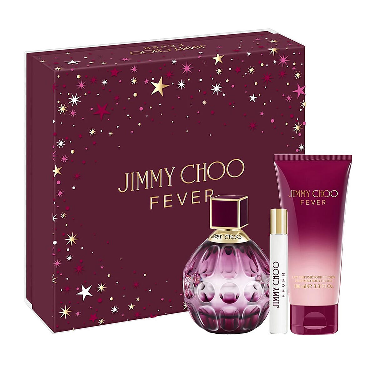 Jimmy Choo Fever Set (EDP Spray 3.3 Oz, France EDP SPRAY 0.25 Oz and France Body Lotion 3.3oz)