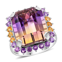 Bi-Color Ametrine, Multi Gemstone Ring in Sterling Silver (Size 10.0) 11.50 ctw