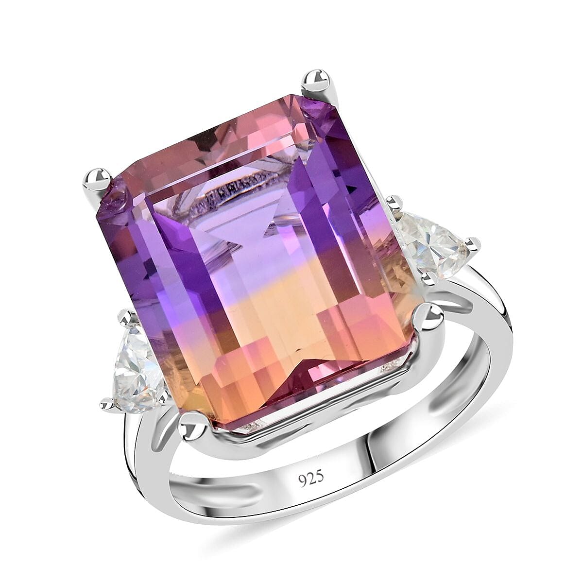 Bi-Color Ametrine, Moissanite Ring in Sterling Silver (Size 10.0) 10.30 ctw