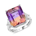 Bi-Color Ametrine, Moissanite Ring in Sterling Silver (Size 10.0) 10.30 ctw - Sticky add to cart bar