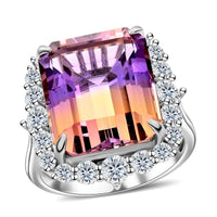 Bi-Color Ametrine, Moissanite Ring in Sterling Silver (Size 10.0) 10.60 ctw