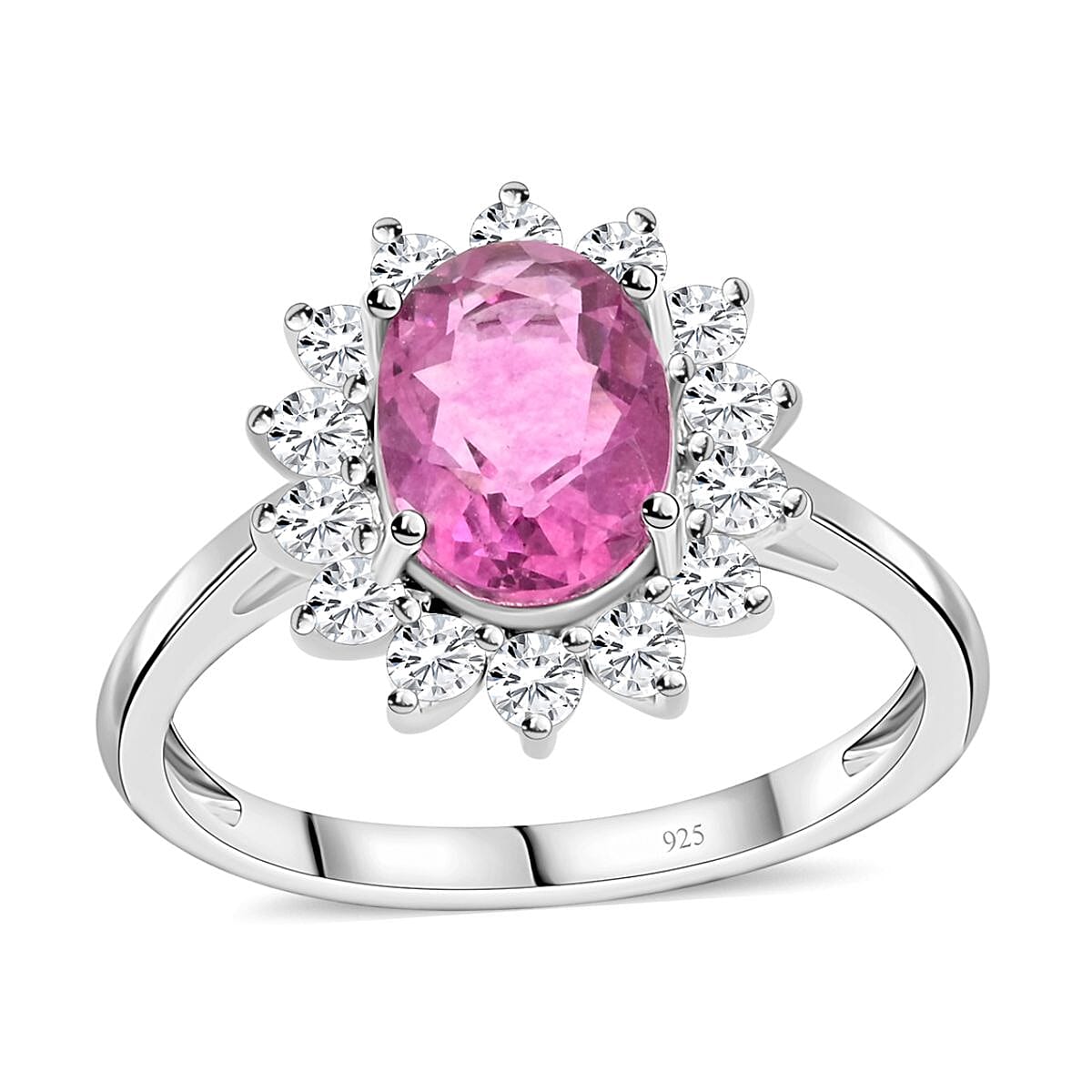 Pink Red Fluorite and White Zircon Ring in Sterling Silver (Size 10.0) 2.30 ctw