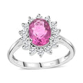Pink Red Fluorite and White Zircon Ring in Sterling Silver (Size 10.0) 2.30 ctw - Sticky add to cart bar