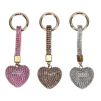 Set of 3 Sparkling Champagne, White, Pink Rhinestone Heart Keychain in Goldtone