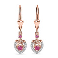 Montepuez Ruby and White Zircon Heart Lever Back Earrings in Vermeil Rose Gold Over Sterling Silver 0.50 ctw - Sticky add to cart bar