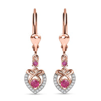 Montepuez Ruby and White Zircon Heart Lever Back Earrings in Vermeil Rose Gold Over Sterling Silver 0.50 ctw