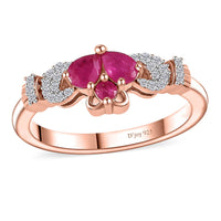 Montepuez Ruby, White Zircon Claddagh Ring in Vermeil RG Over Sterling Silver (Size 5.0) 0.50 ctw