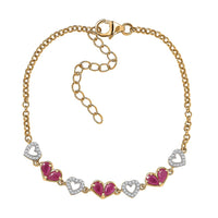 Montepuez Ruby and White Zircon Heart Bracelet in Vermeil Yellow Gold Over Sterling Silver (7.25-9.25In) 1.80 ctw