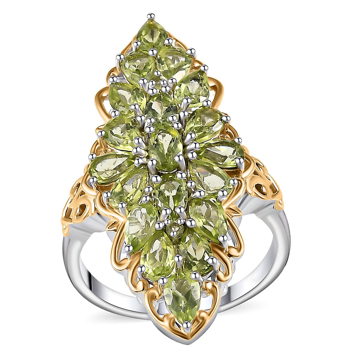 Epic Deal Peridot Elongated Ring in Vermeil YG and Platinum Over Sterling Silver (Del. in 10-12 Days) 4.65 ctw