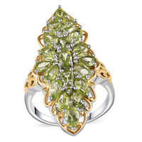 Epic Deal Peridot Elongated Ring in Vermeil YG and Platinum Over Sterling Silver (Del. in 10-12 Days) 4.65 ctw