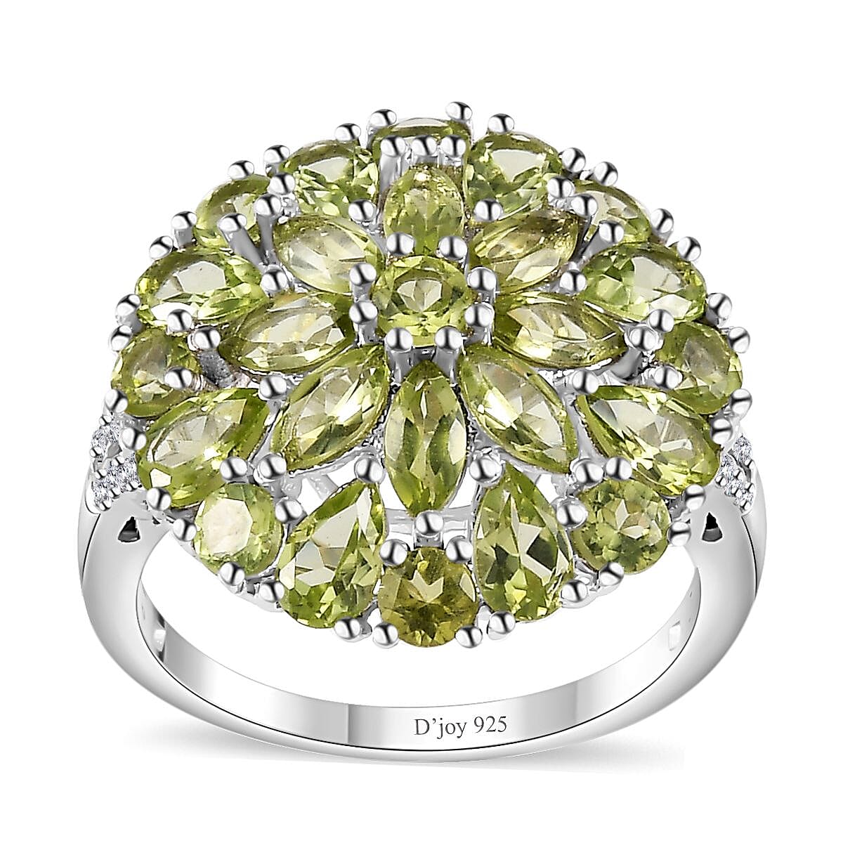Peridot and White Zircon Floral Spray Ring in Platinum Over Sterling Silver (Del. in 10-12 Days) 4.75 ctw