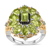 Peridot and Thai Black Spinel Floral Ring in Vermeil YG and Platinum Over Sterling Silver (Del. in 10-12 Days) 5.60 ctw