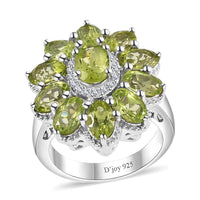 Peridot and White Zircon Floral Ring in Platinum Over Sterling Silver (Size 10.0) 6.00 ctw (Del. in 10-12 Days)