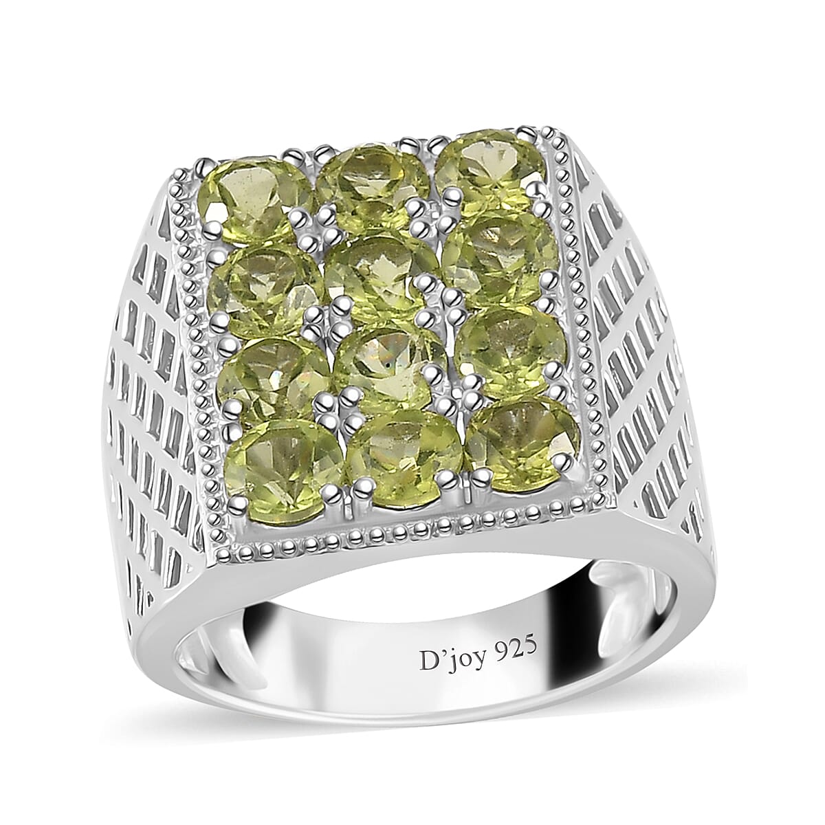 Peridot Men's Ring in Platinum Over Sterling Silver (Size 10.0) (Del. in 10-12 Days) 3.35 ctw