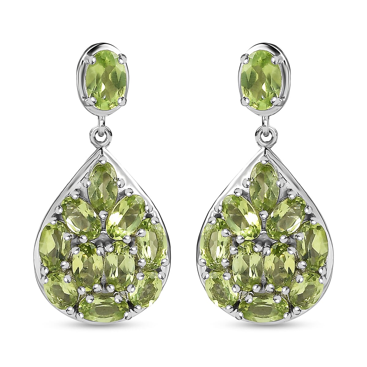 Peridot Dangling Earrings in Platinum Over Sterling Silver 6.15 ctw