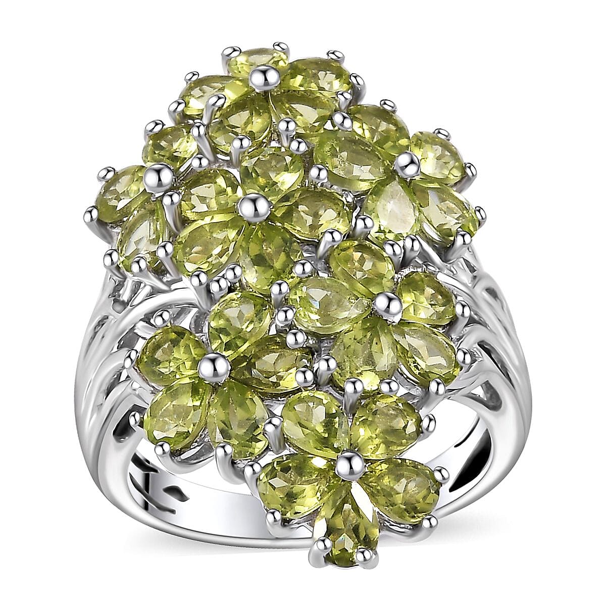 Peridot Floral Ring in Platinum Over Sterling Silver (Size 10.0) (Del. in 10-12 Days) 6.25 ctw