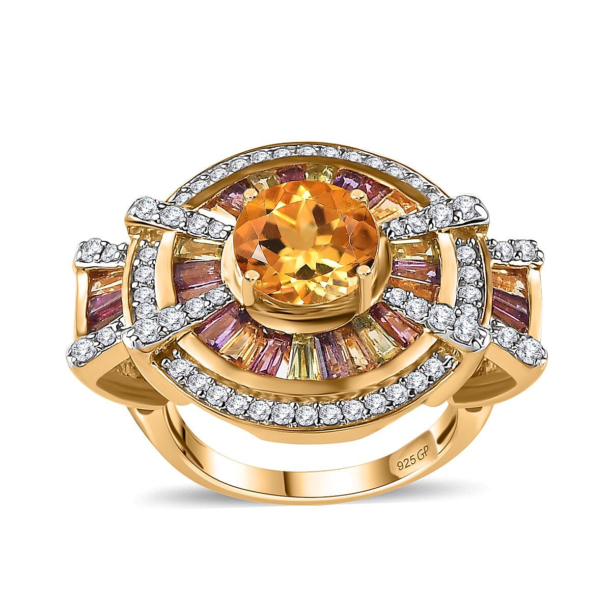 GP Brazilian Citrine and Multi Gemstone Ring in Vermeil Yellow Gold Over Sterling Silver (Size 10.0) 4.00 ctw