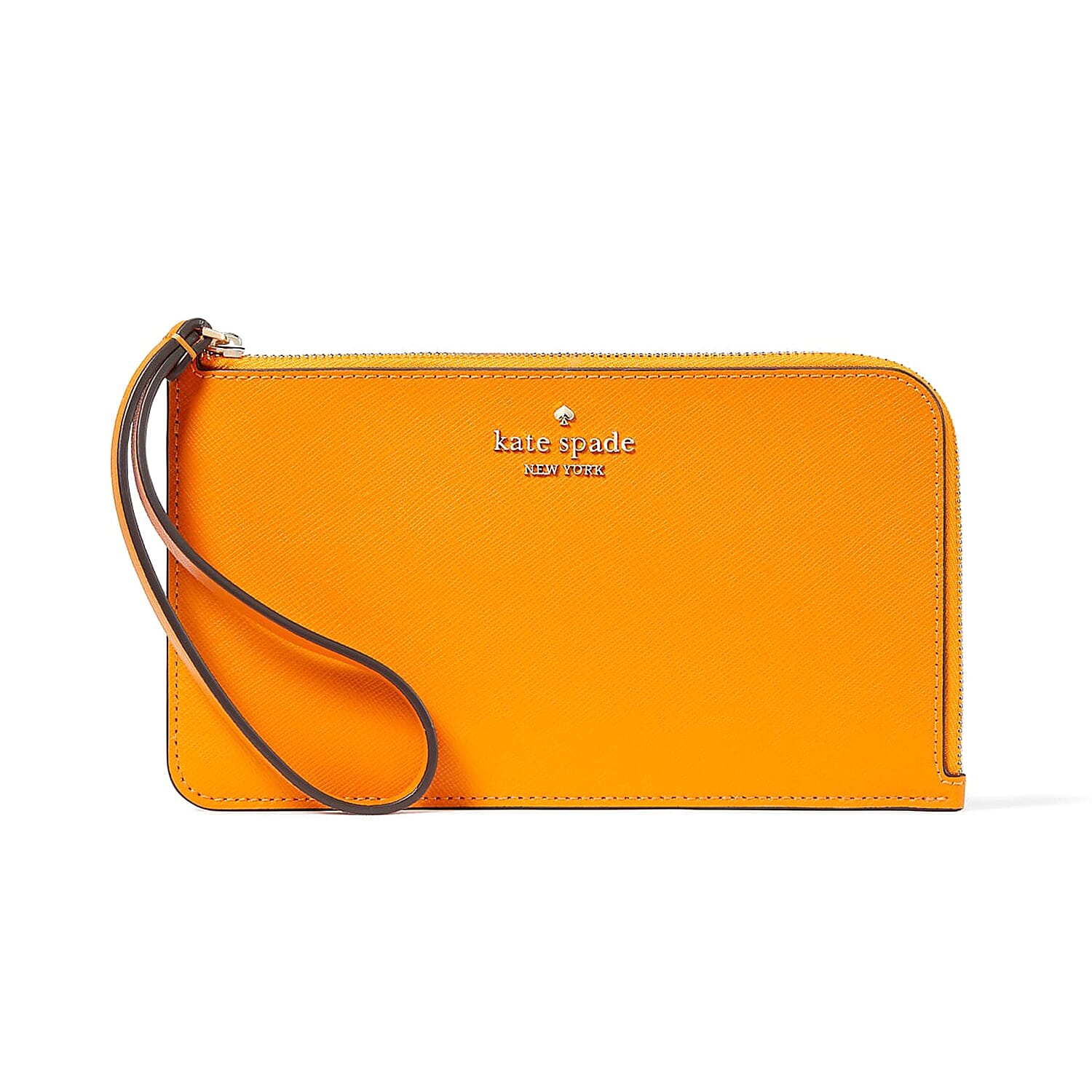 Kate Spade Orange Lucy Saffiano Leather Medium L-zip Wristlet (8"x.25"x4.6")