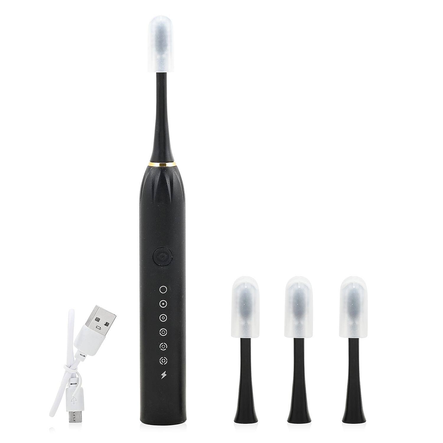 Doorbuster Deal Total Vision Black Rechargeable Toothbrush with 4 Heads (Ships in 8-10 Business Days)