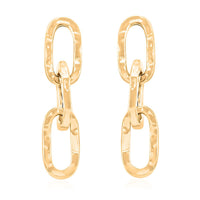Italian 14K Yellow Gold Over Sterling Silver Textured Paper Clip 3 Row Drop Statement Earrings 5.20 Grams